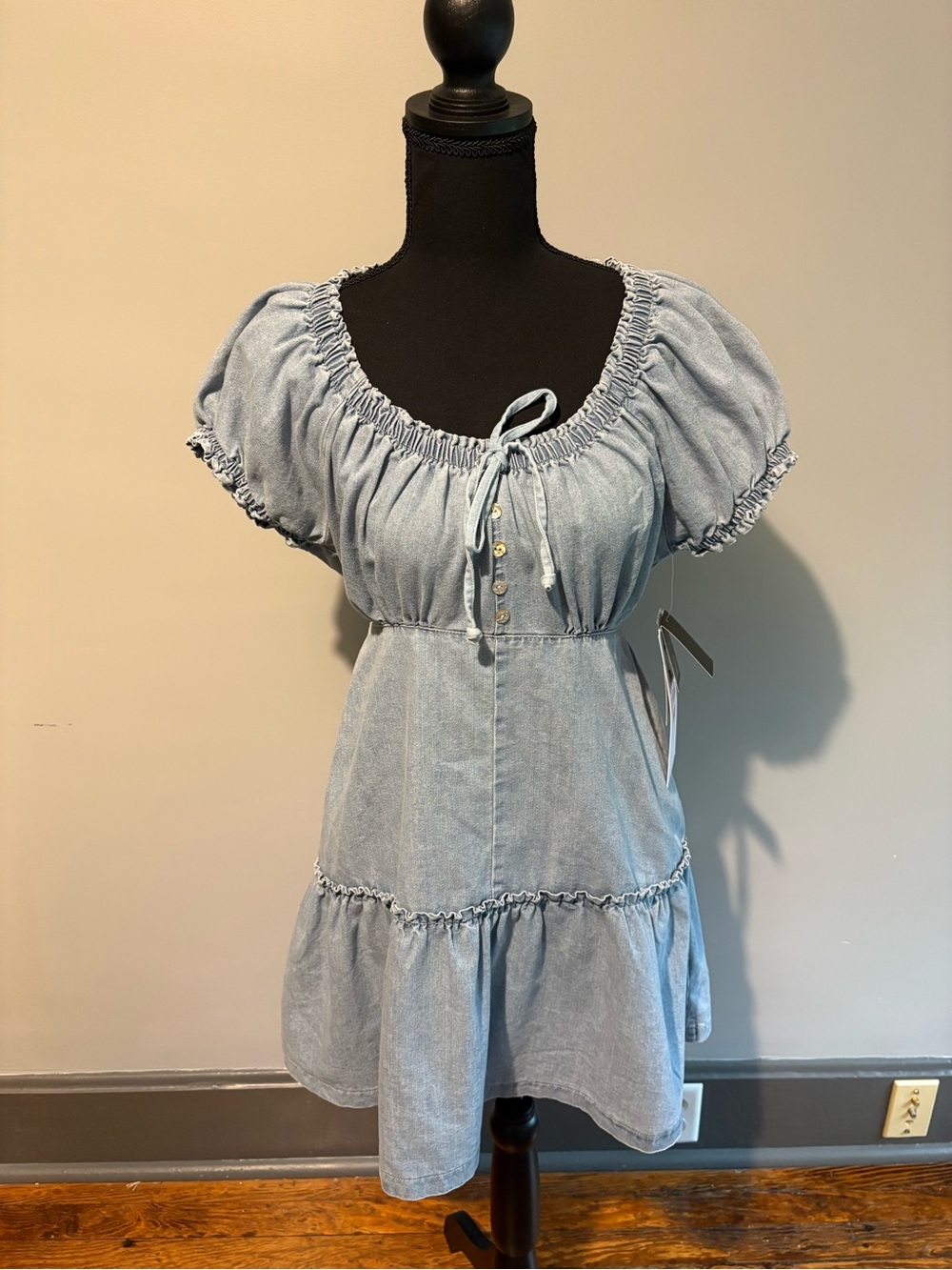 Celebrity Pink Light Blue Denim Mini Dress - Picture 1 of 8